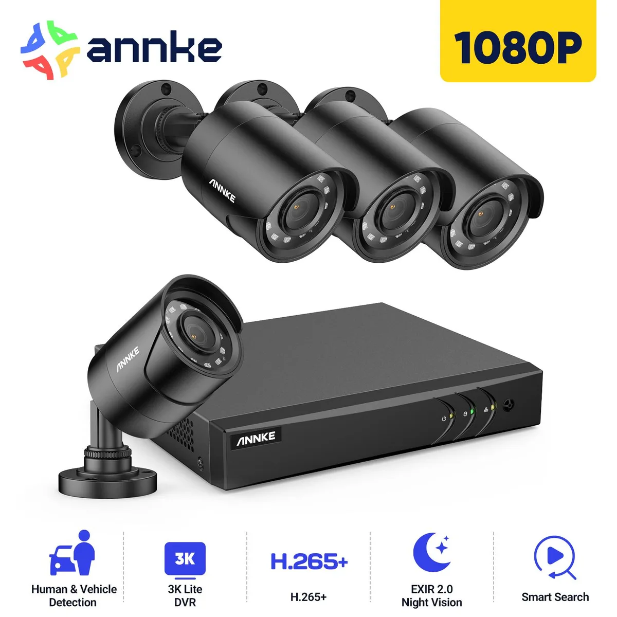 Annke Annke 8CH H.265+ 3K Lite DVR Kit with 4 x 2MP IP66 Cameras, No HDD — product photo