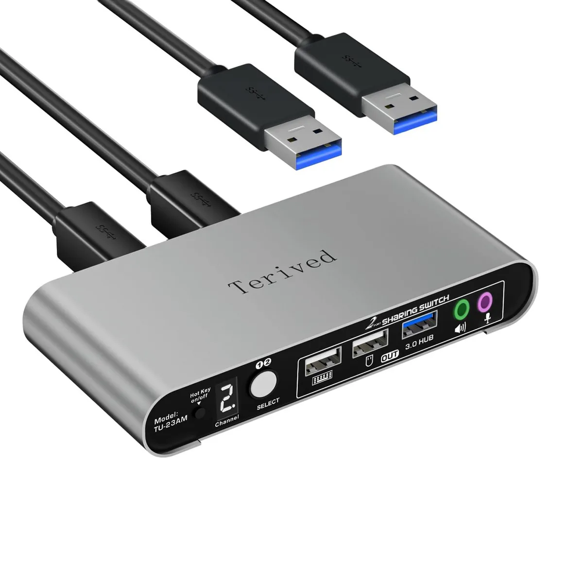 suranus suranus USB Switch Selector 2-PC 3-Port Audio Mic Digital Display Aluminum — product photo