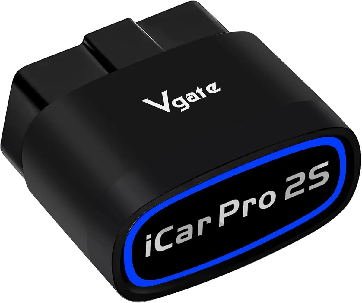 Compact OBD2 dongle with Bluetooth 5.2, black plastic housing