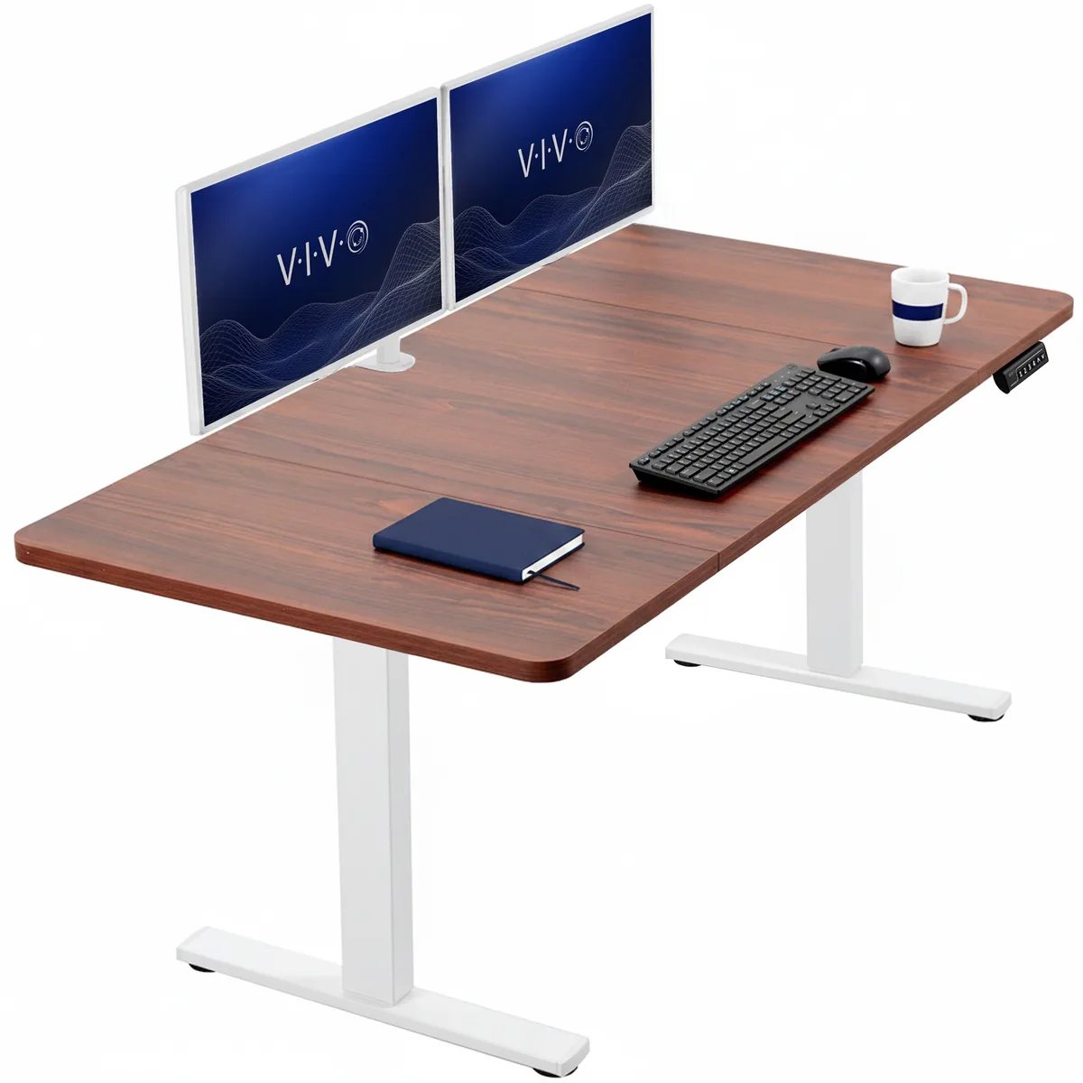 VIVO VIVO Electric Stand Up Desk 60 x 30 Dark Walnut White Frame — product photo