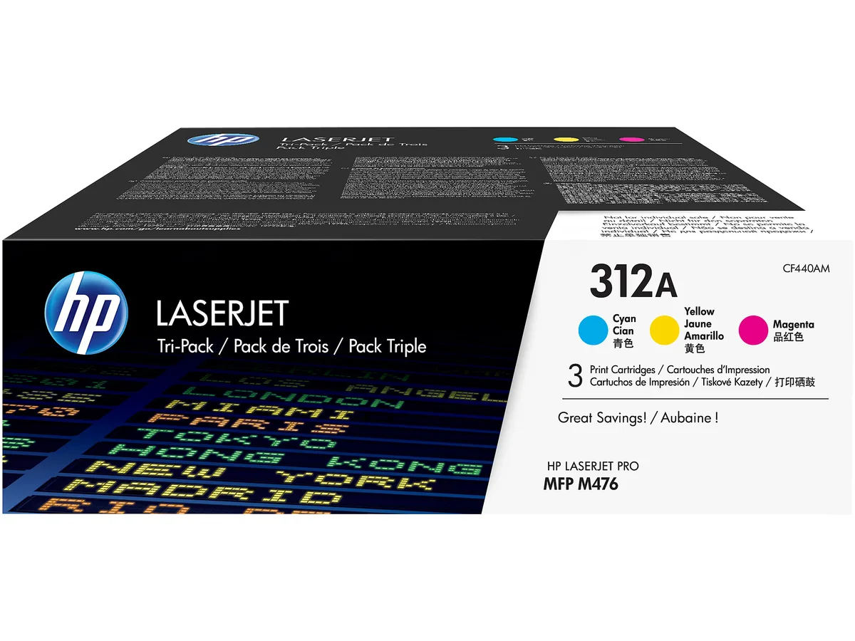 HP HP CF440AM 312A 3-pack Cyan/Magenta/Yellow Toner Cartridges — product photo