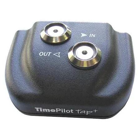 Handheld electronic time clock, compact rectangular shape, dark casing