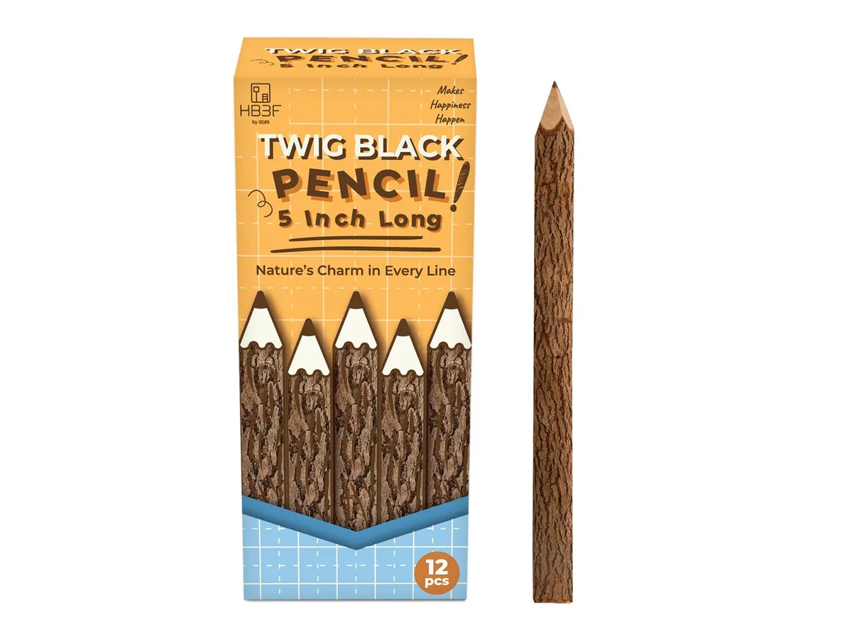 Twelve graphite pencils with natural bark finish, five inches long