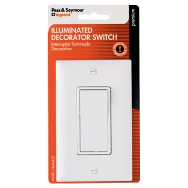 White decorator rocker switch with satin finish and integrated light