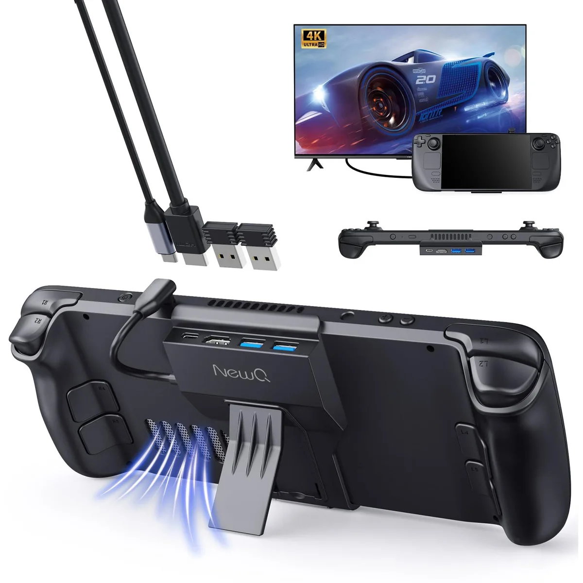  NewQ NQ-HB-09 Steam Deck Dock 4K 60Hz 2 USB 3.0 100W PD Black — product photo