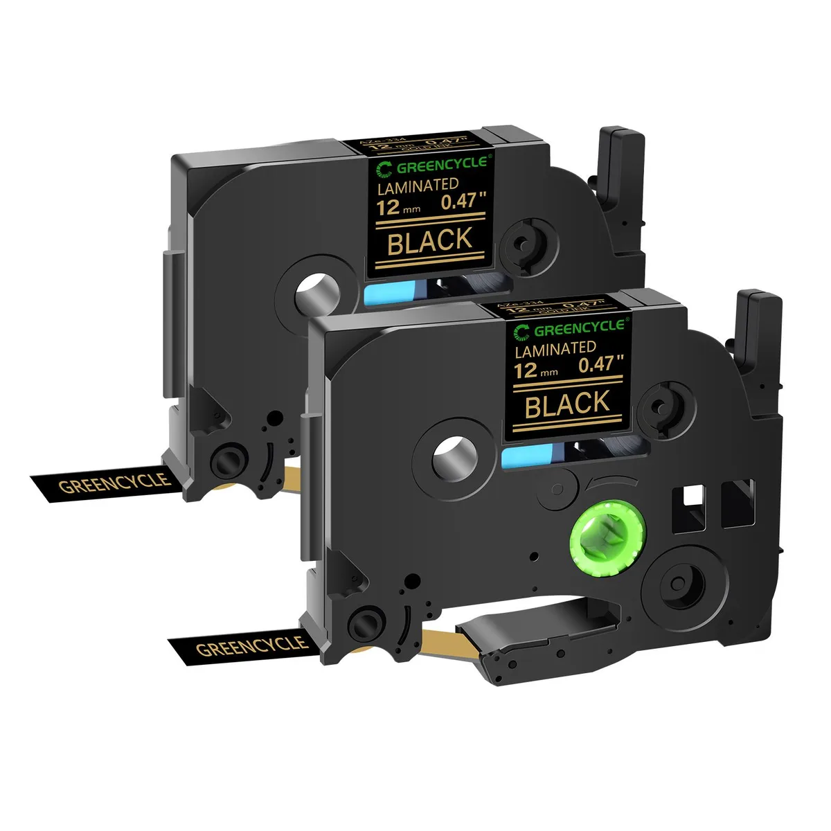 GREENCYCLE GREENCYCLE TZe-334 12mm Gold on Black labelmaker tape 2 pack — product photo