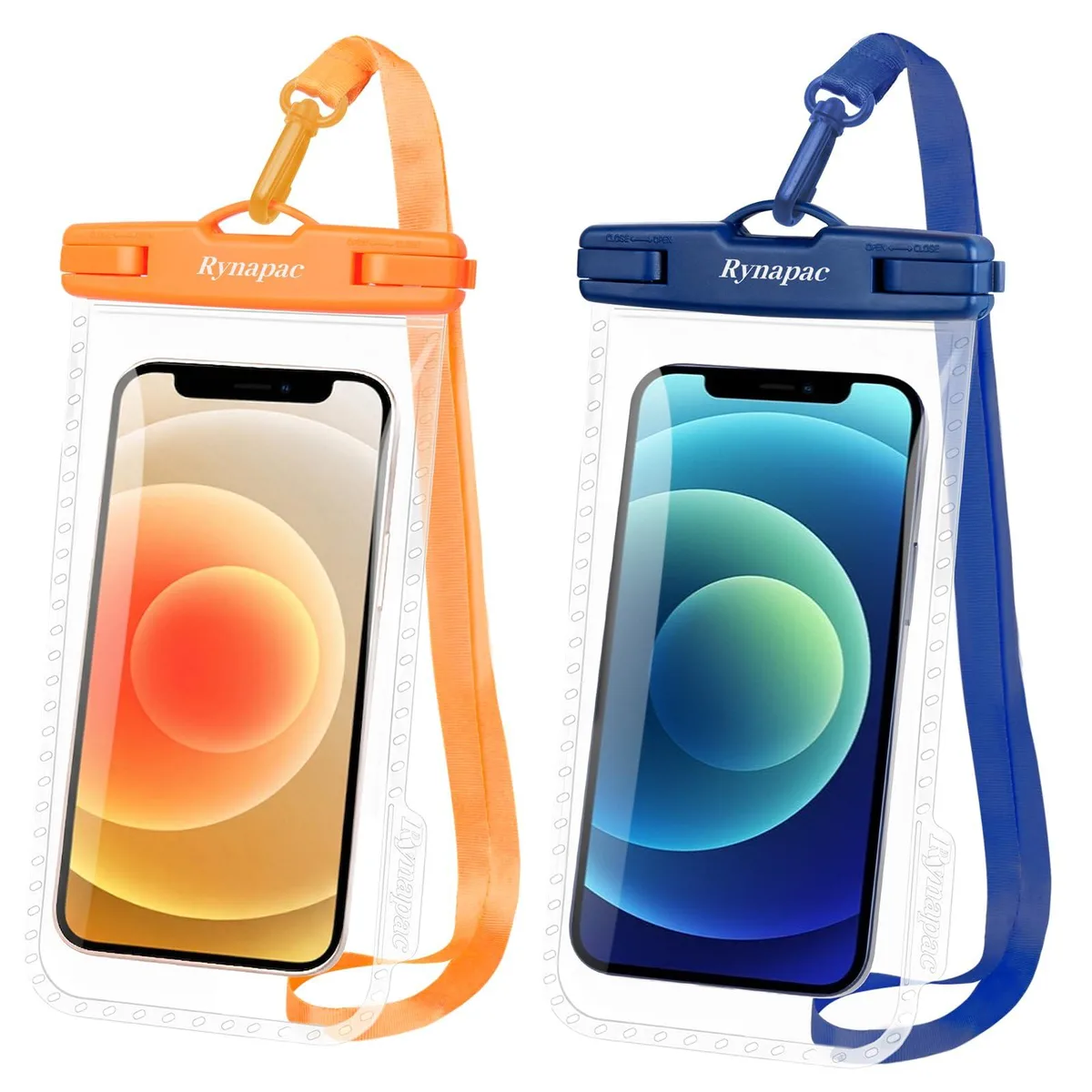  Rynapac IPX8 Waterproof Phone Pouch 8.5in 2 Pack Orange Navy — product photo