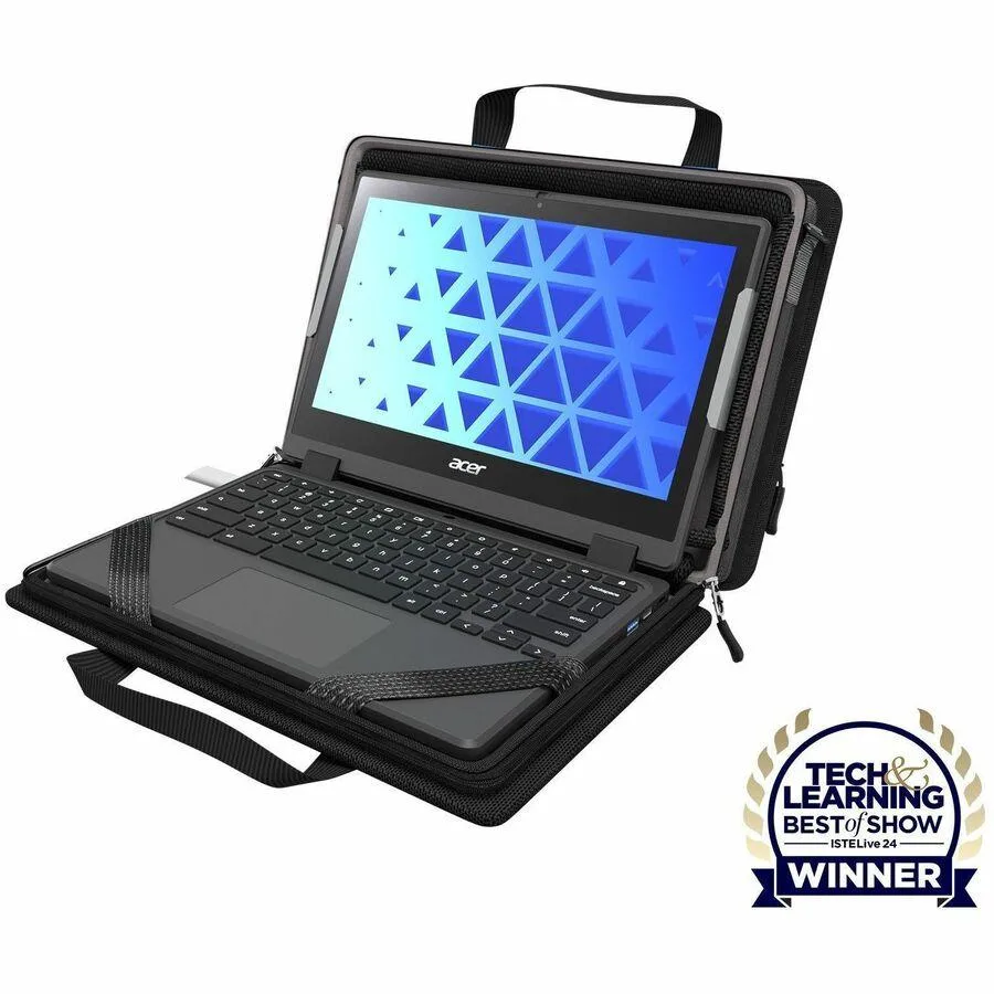 Black tablet case with pocket and removable shoulder strap, fits 14 inch device