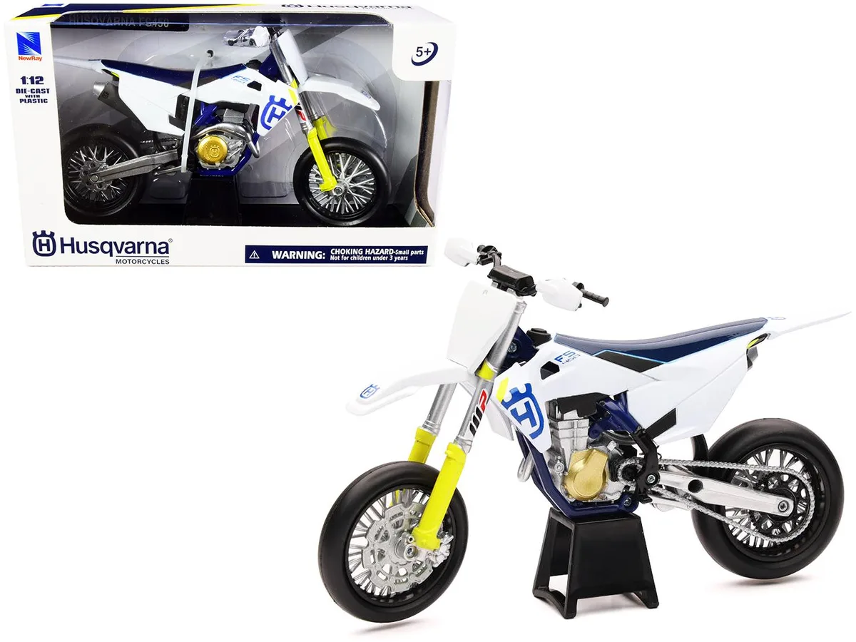 New Ray Toys New Ray Toys Husqvarna FS450 White and Blue 1/12 Diecast Motorcycle — product photo