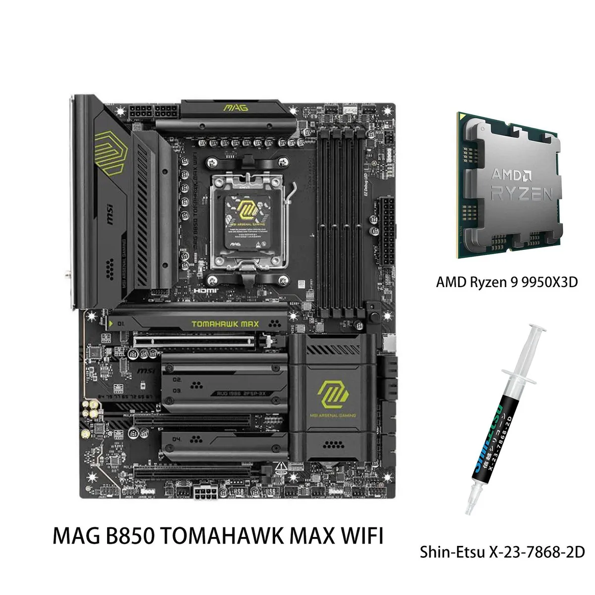 MSI MSI MAG B850 TOMAHAWK MAX WIFI + Ryzen 9 9950X3D Combo AMD motherboard — product photo