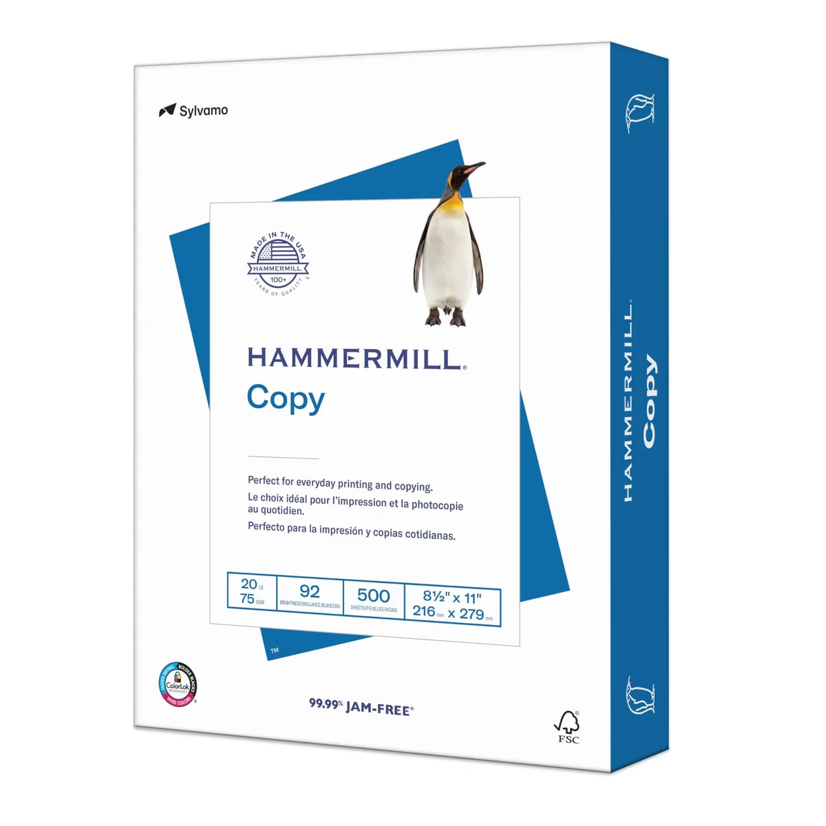 White ream of 500 sheets 8.5 by 11 inch smooth copy paper