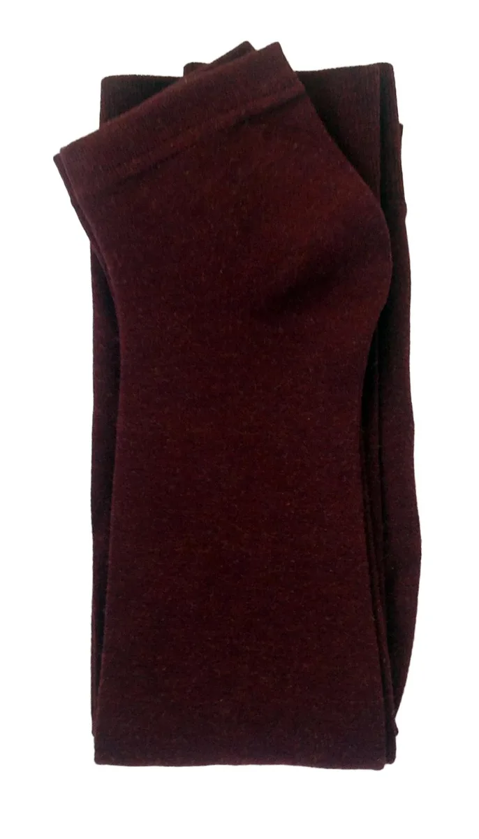 Wine-coloured spandex leggings laid flat, smooth matte finish