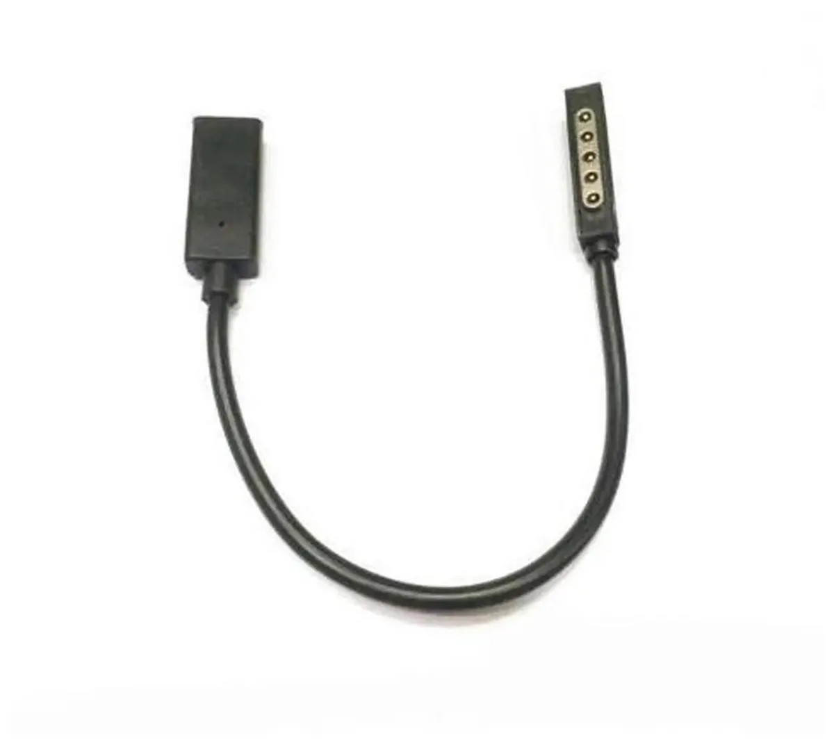 USB-C female to Surface DC charging adapter cable, compact black connectors with short cable