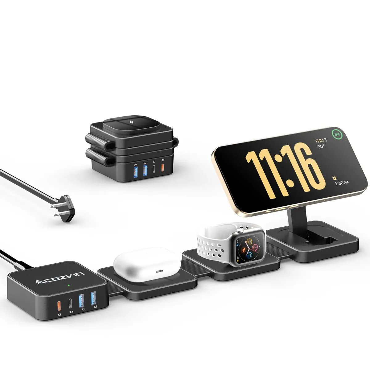  Acozvin WX1 7-in-1 Wireless Charger 4 USB 30W USB-C Black — product photo