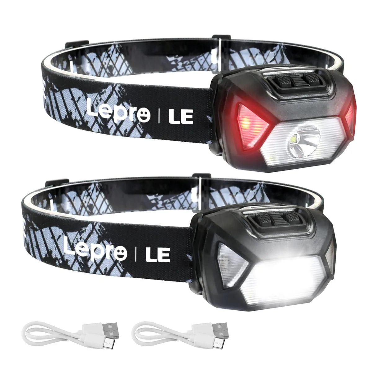 Compact black headlamp with adjustable strap and USB port