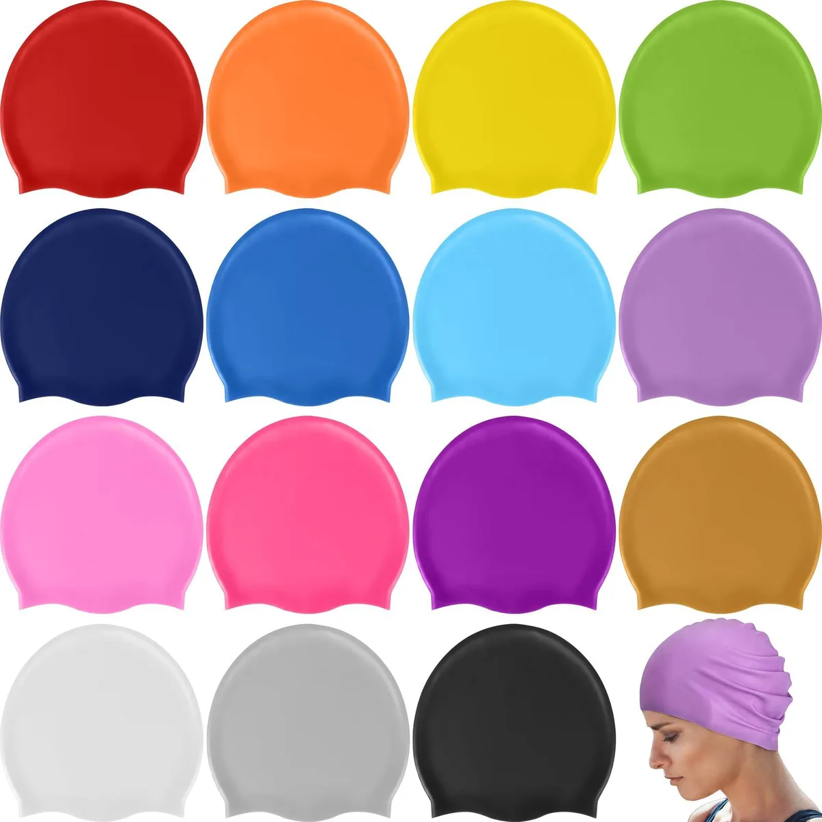 JolliLudo KEI0749 15-pack silicone swim cap hat — product photo
