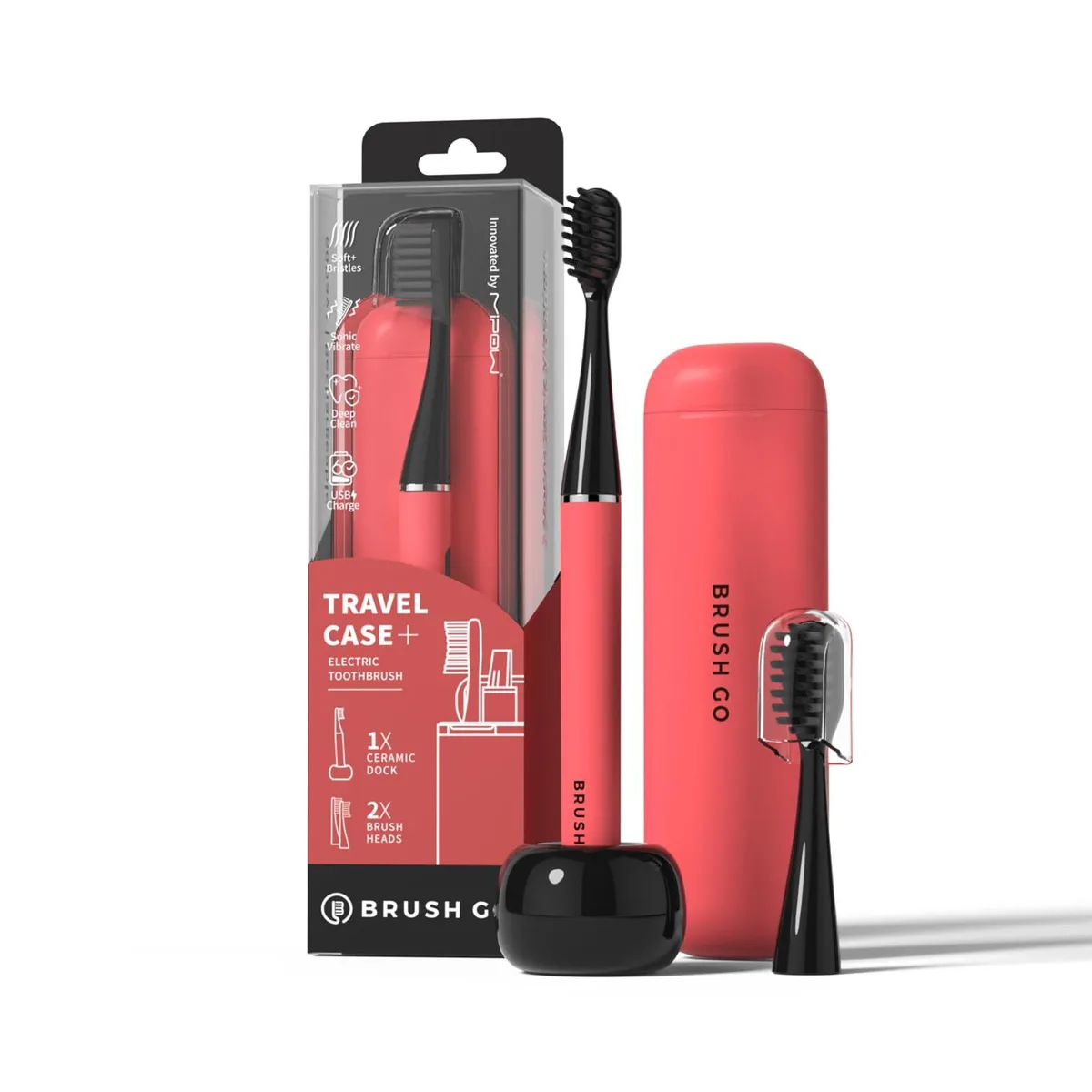 Pink ultra-slim electric toothbrush with magnetic travel case and ceramic dock