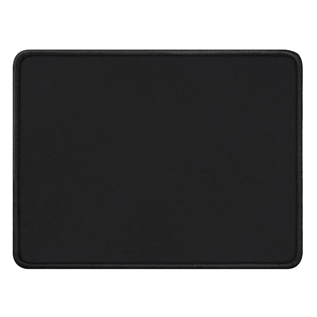 Black rectangular mouse pad with stitched edges and rubber base
