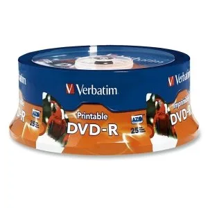 VERBATIM VERBATIM 96191 4.7GB 16X DVD-R Inkjet Hub Printable 25 Pack Spindle — product photo