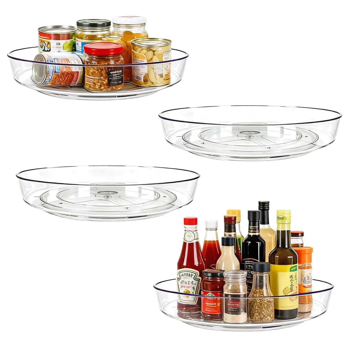 Four clear plastic 10 inch turntables in a pack