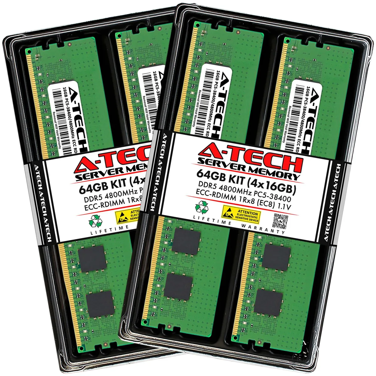 A-Tech A-Tech 64GB (4x16GB) DDR5-4800 EC8 RDIMM 1Rx8 CL40 1.1V Server Memory Kit — product photo