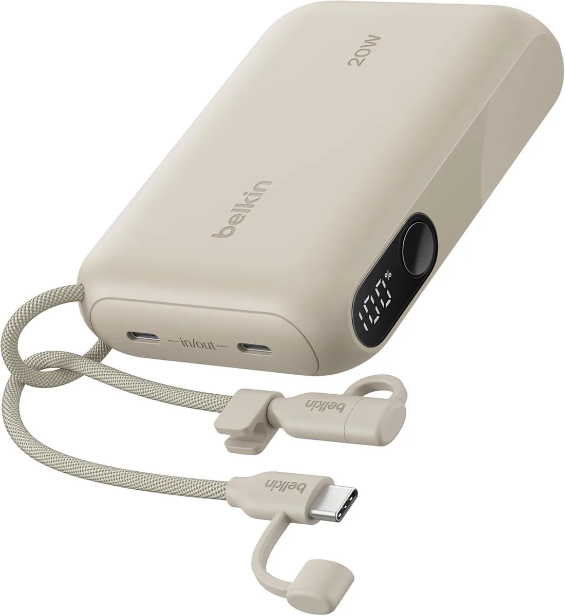 WOOJONG WOOJONG Power Bank 10 000mAh 2 USB-C 20W Digital Display Sand — product photo