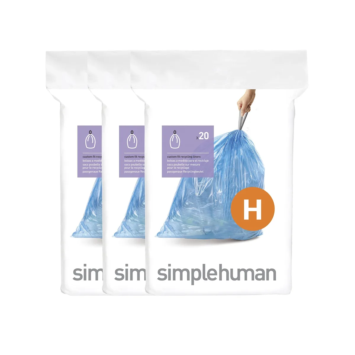 Blue drawstring trash bags in a dispenser pack