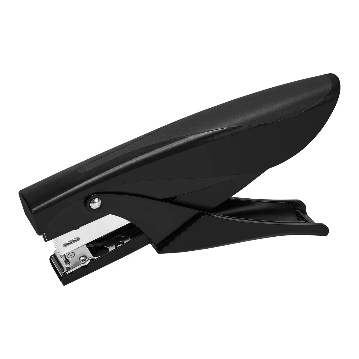 Black metal handheld plier stapler with soft-touch grip and hanging hole