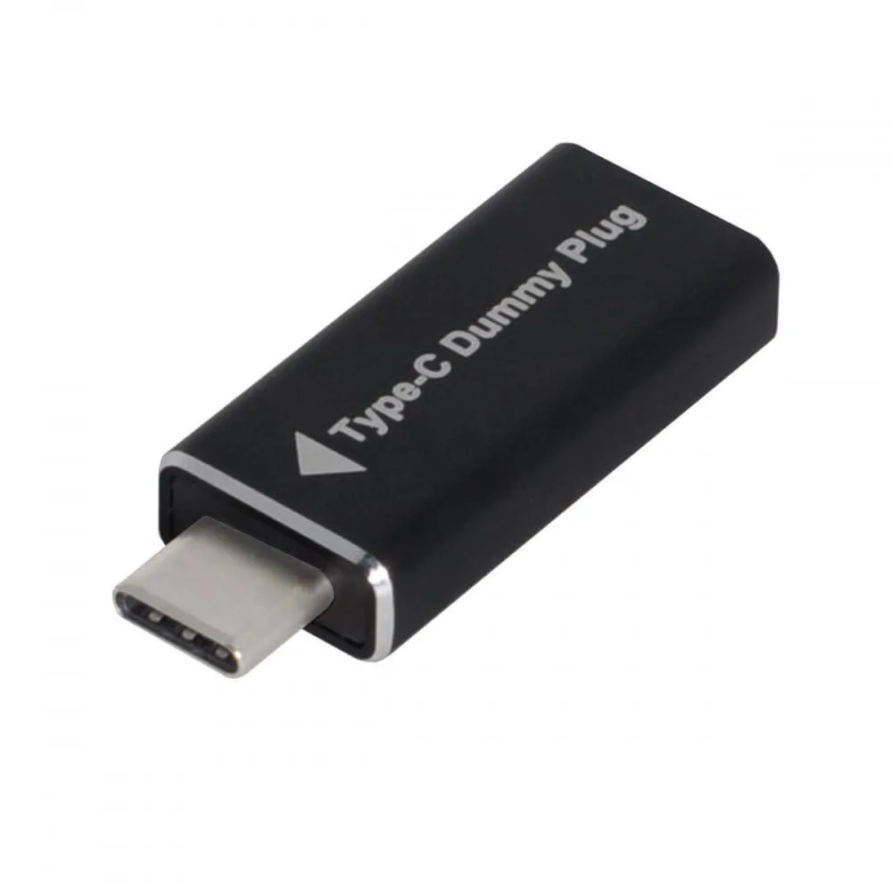 Small black USB-C dongle with short cable, headless display emulator