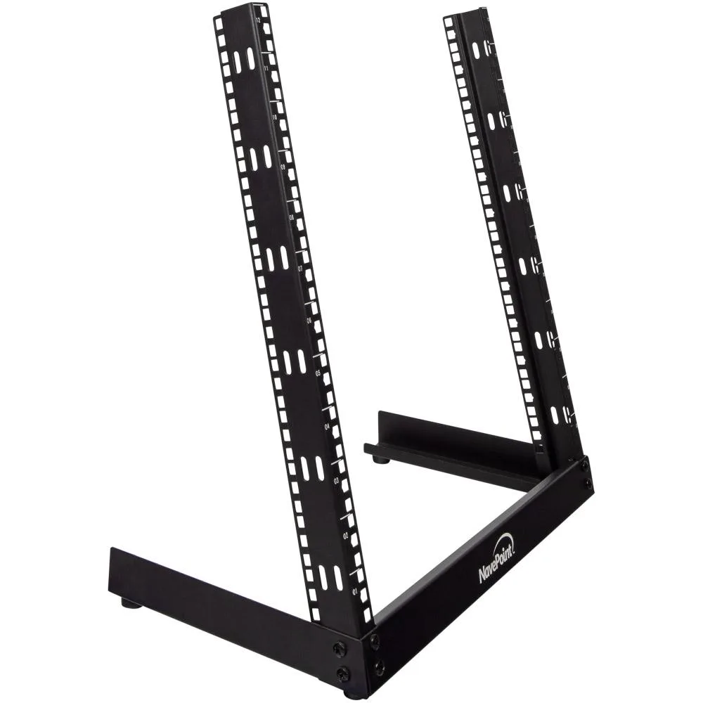 Black 12U 19 inch 2-post open frame server rack 23H x 20W x 11.5D inches
