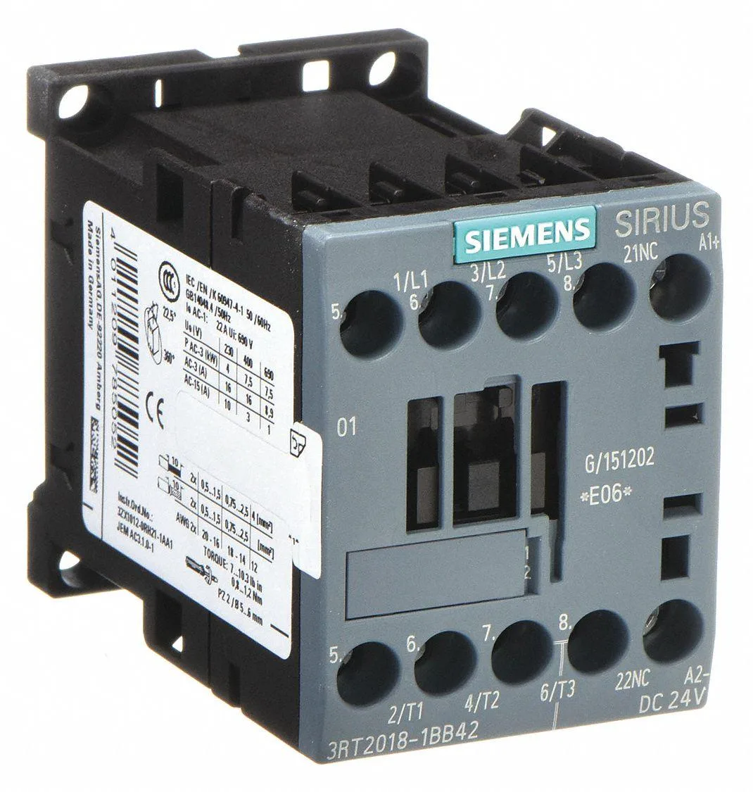 Compact grey IEC contactor with screw terminals and DIN rail clips