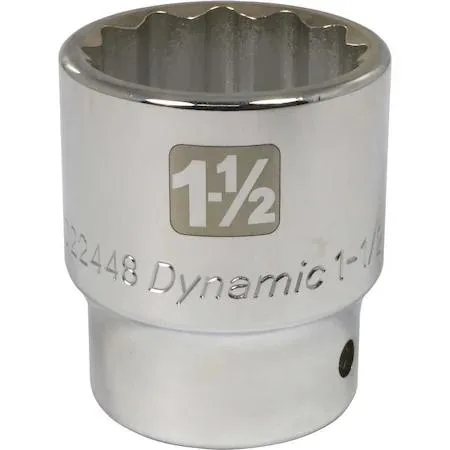 Chrome 12-point socket with knurled ring and laser-etched size markings