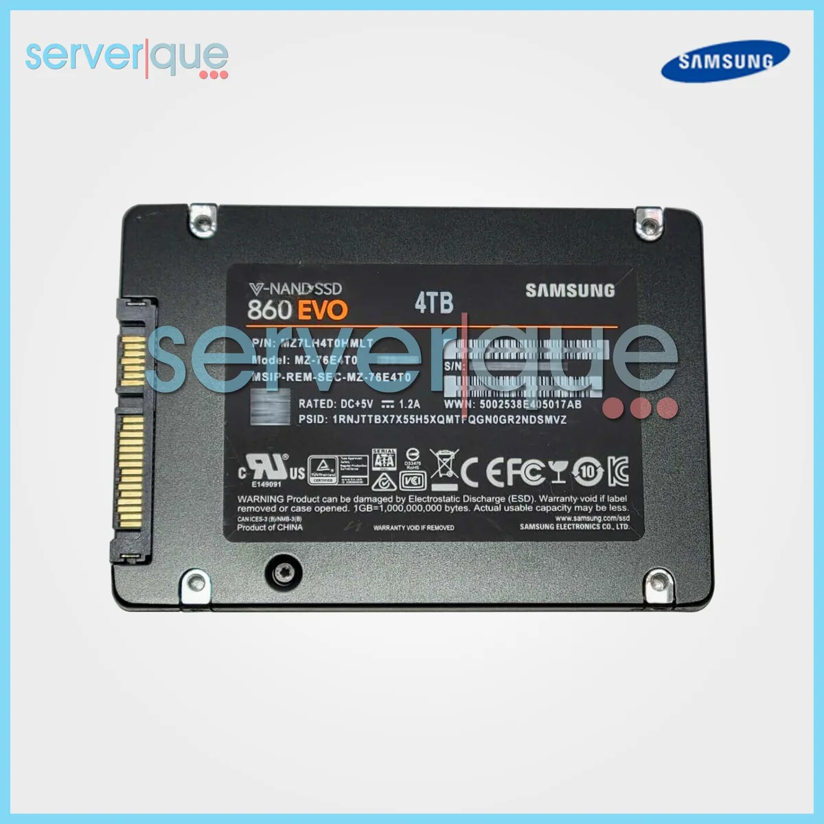 Rectangular 2.5 inch SATA SSD with black metal casing and silver label
