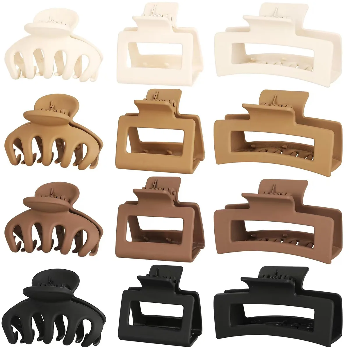  Small Medium Claw Clips 12 Pack White Khaki Brown Black — product photo