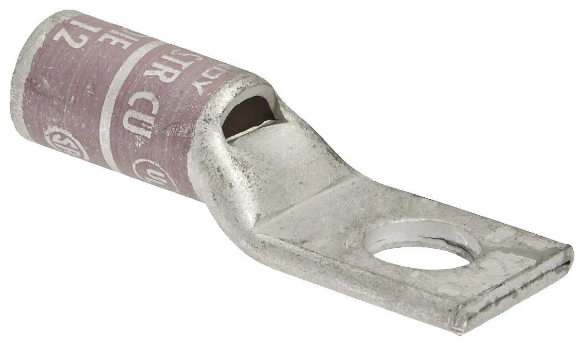 Pink copper compression terminal with straight tongue and inspection window