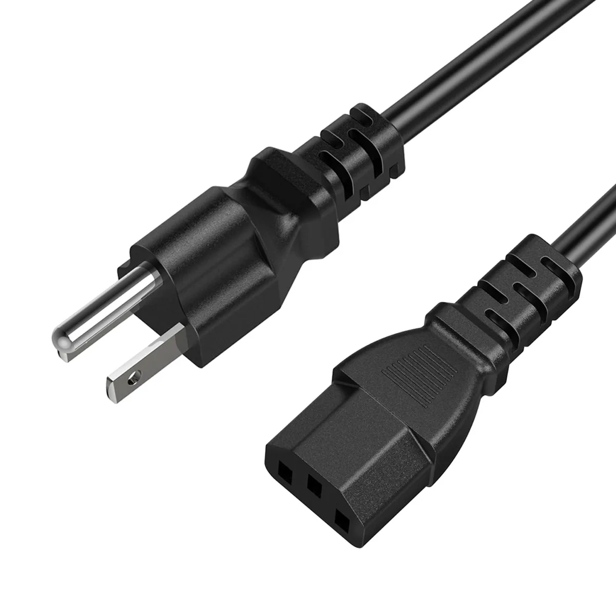 Black 5 ft universal laptop power cord with three-prong male-to-female connectors