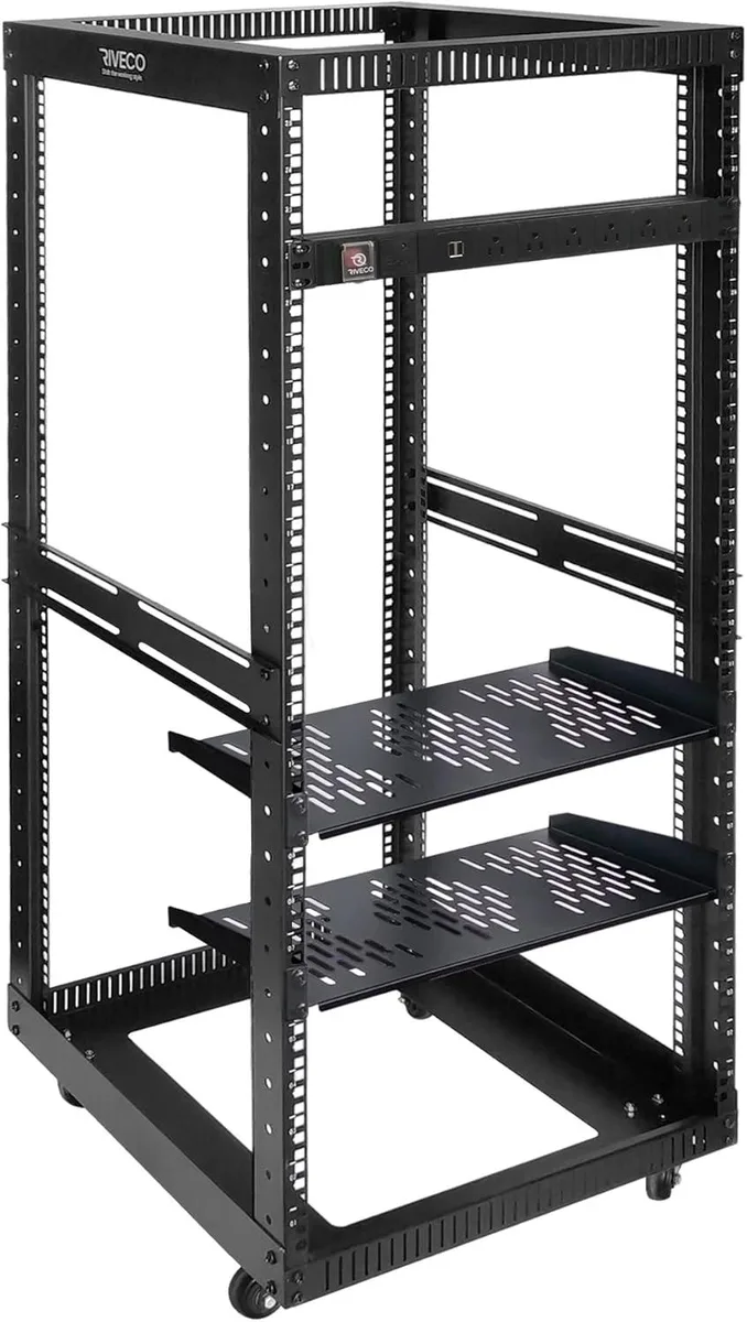 TAURKENAM TAURKENAM 25U Open Frame Server Rack with Wheels PDU 8 Outlets 2 Shelves — product photo