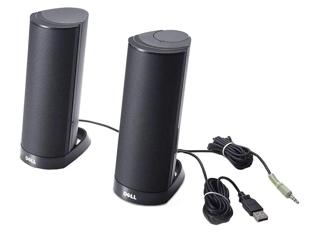 Dell AX210 2.0 USB stereo speaker system, black, 1.2 W, 0.73 kg — product photo