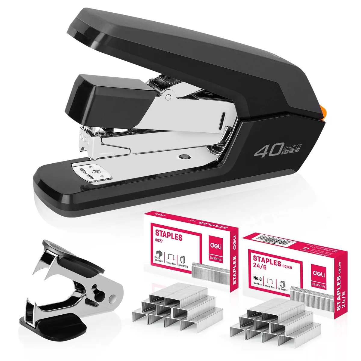 Black Deli 1131 heavy-duty stapler with rubber grip and base