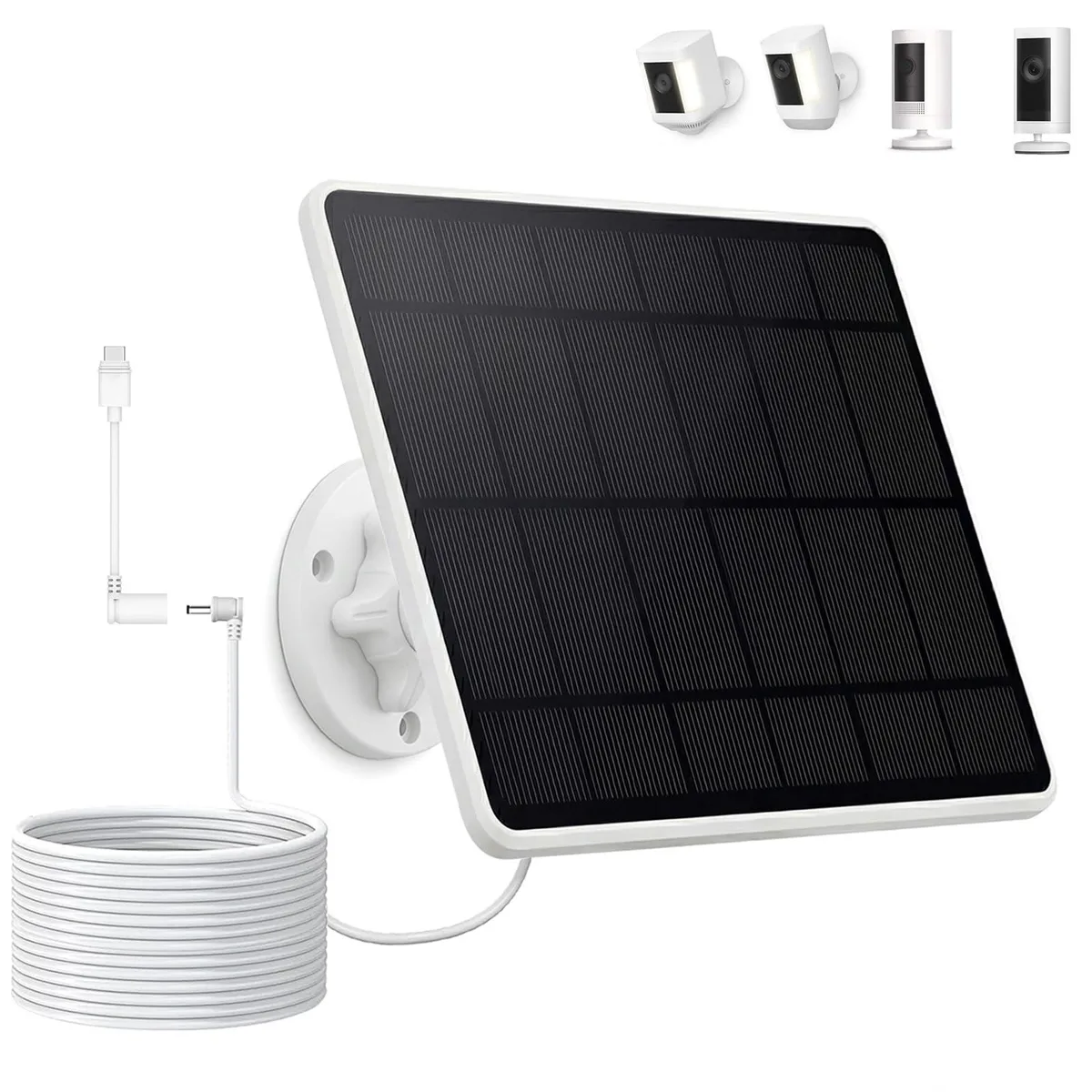 Rectangular 6W solar panel with USB-C and DC ports, matte dark finish, 6.5 by 1.1 by 7.6 inches, weighs 0.39 kg