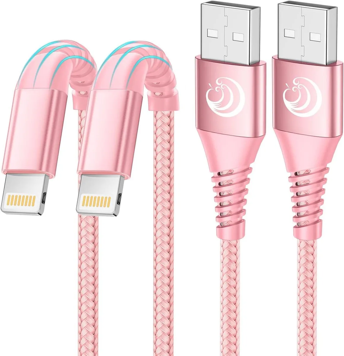 MCHOSE MCHOSE 6ft 2-Pack USB-A to Lightning Cable Nylon Braided Pink — product photo