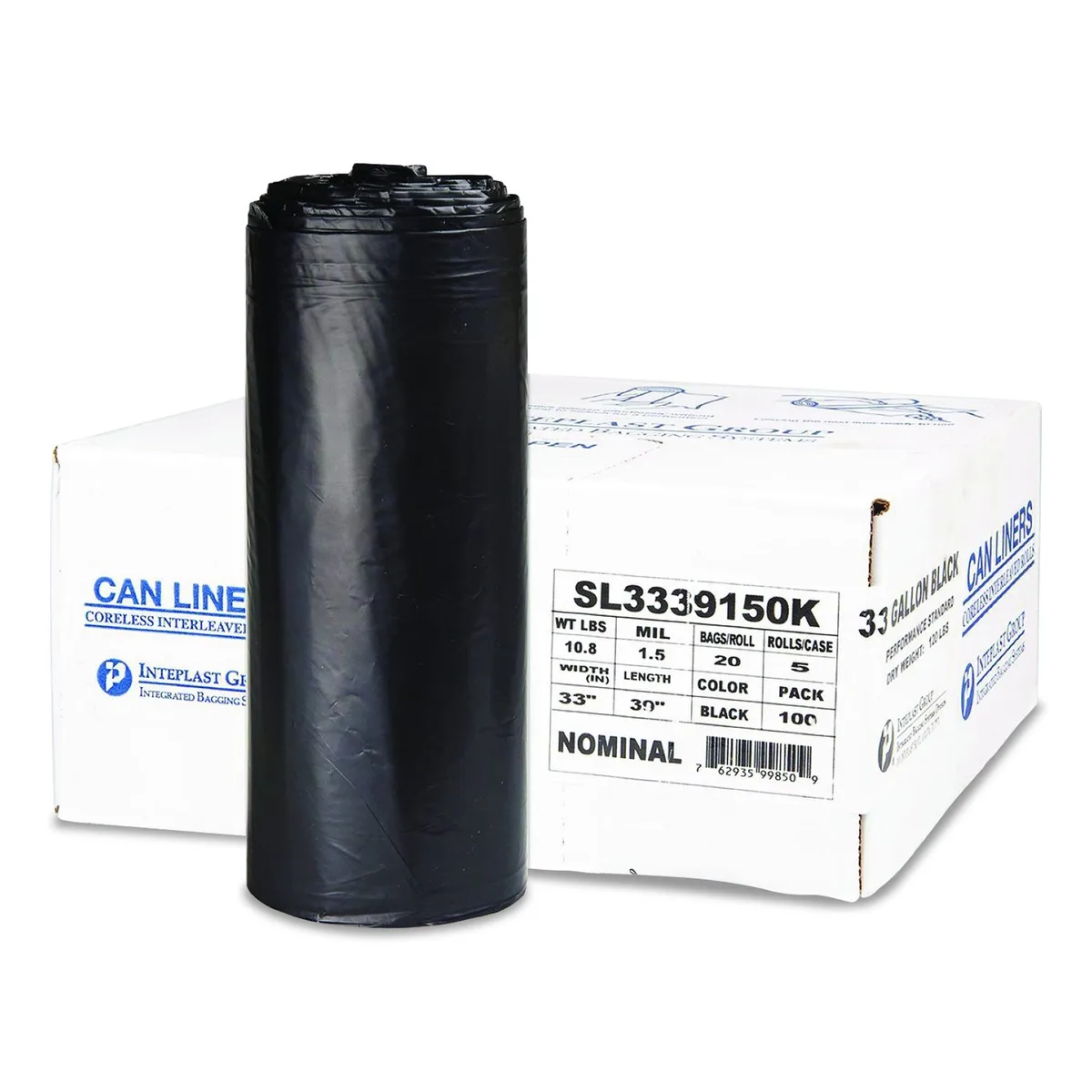 Integrated Bagging Systems Integrated Bagging Systems 33 gal 1.5 mil 33" x 39" Black 20/Roll 5 Rolls/Carton — product photo