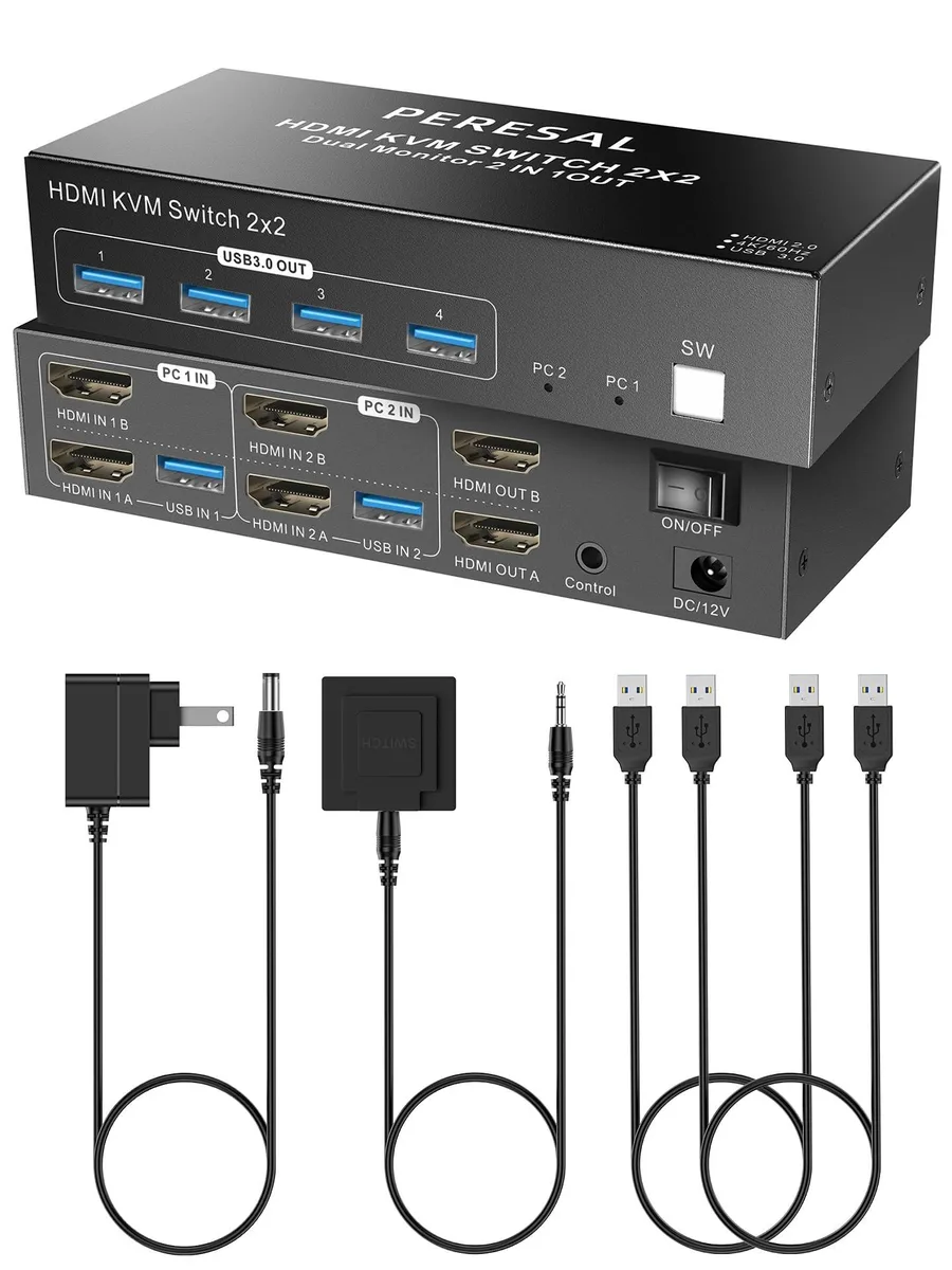  TRENDnet TA202-A U3HH-4K 2-Port 4K60Hz Dual Monitor KVM Switch — product photo