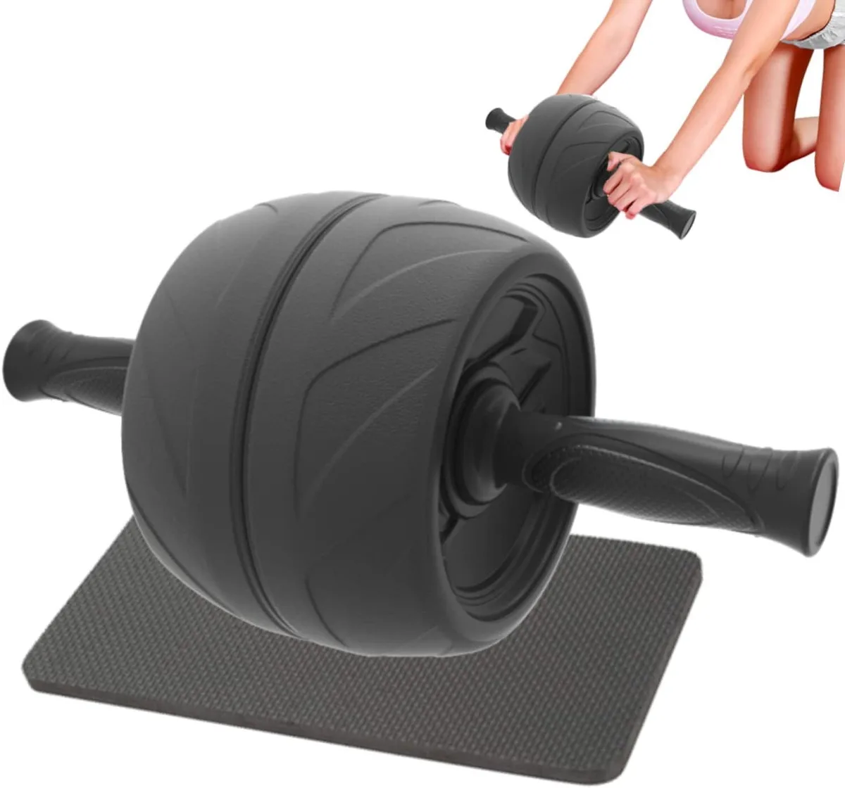 Black 5.5 inch wide ab roller wheel with thick knee pad and ergonomic handles