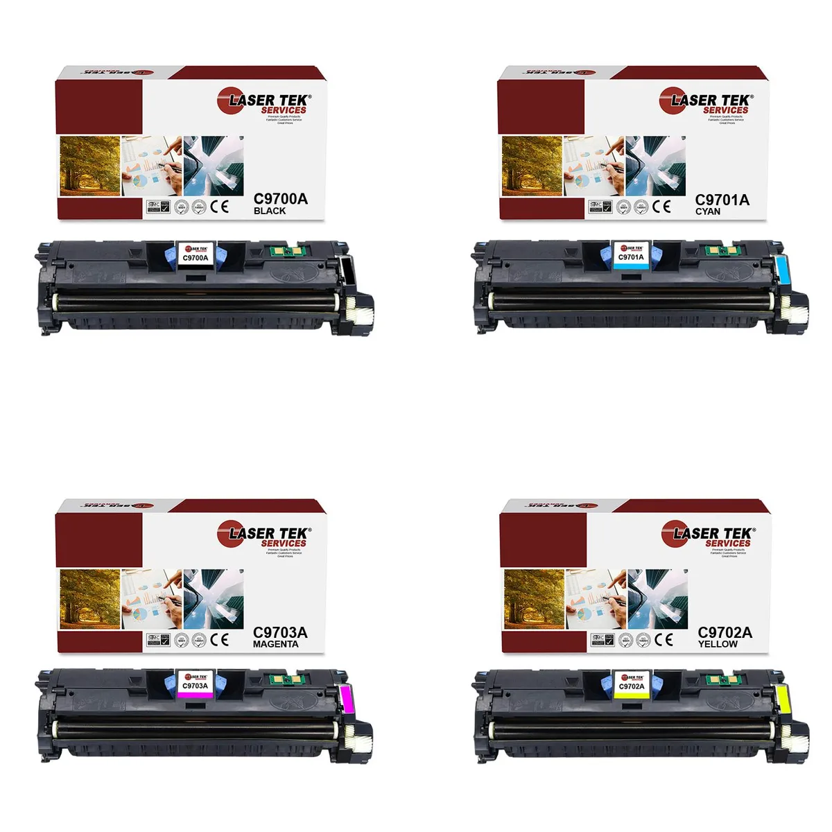 Laser Tek Services Laser Tek Services 4 Pack HP 121A Toner Cartridges (C9700A, C9701A, C9702A, C9703A) — product photo