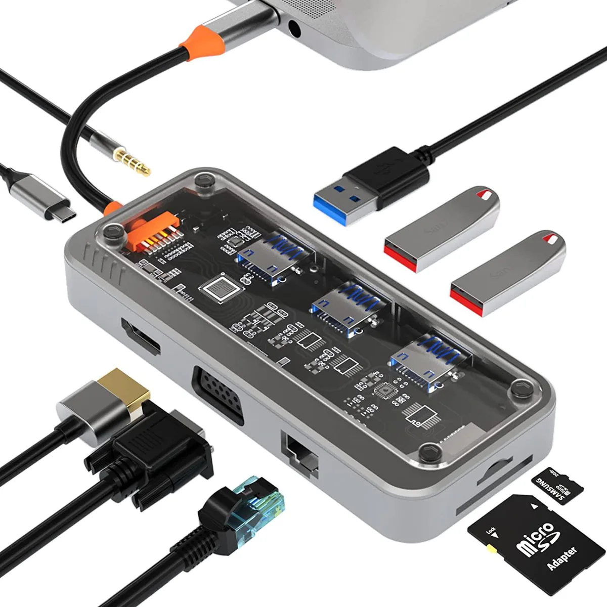 Corn Electronics Corn Electronics 10-in-1 USB-C Docking Station Transparent Gray — product photo