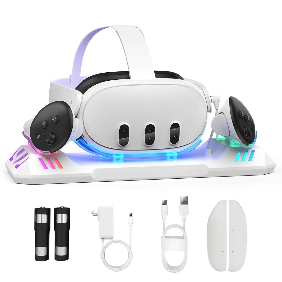 BROKELIT Charging Dock for Meta Quest 3S/Quest 3 with 2100mAh Batteries White — product photo