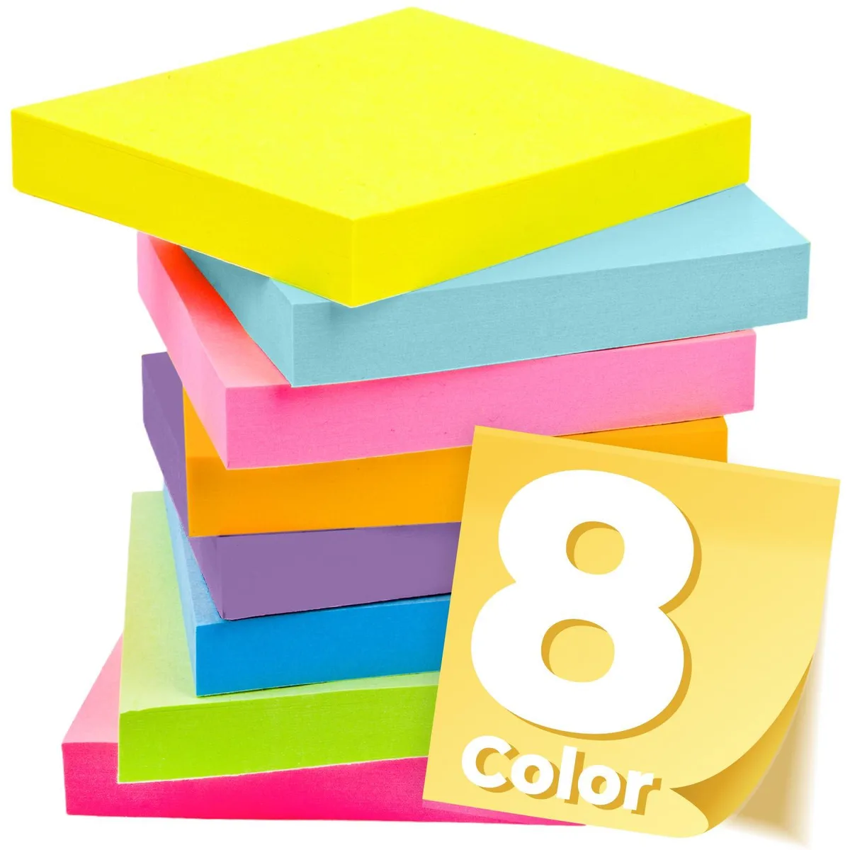  YONSEN Sticky Notes 3x3 Inches 8 Pads 100 Sheets Each Bright Colors Super Sticky — product photo