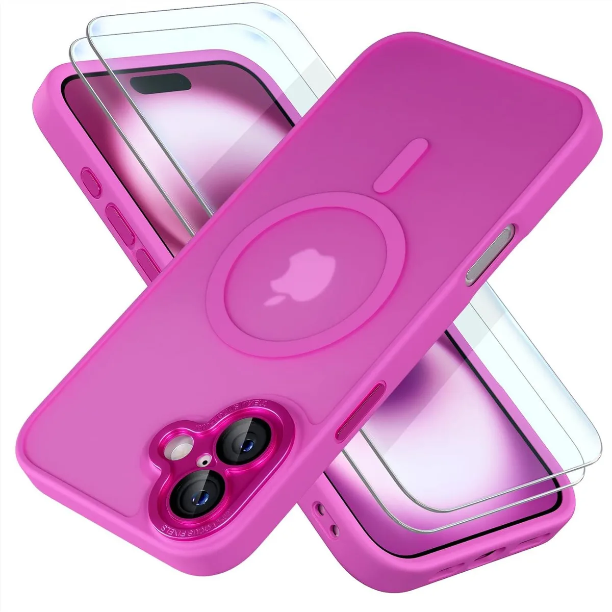 Translucent matte pink-purple iPhone 16 case with MagSafe ring and camera protector