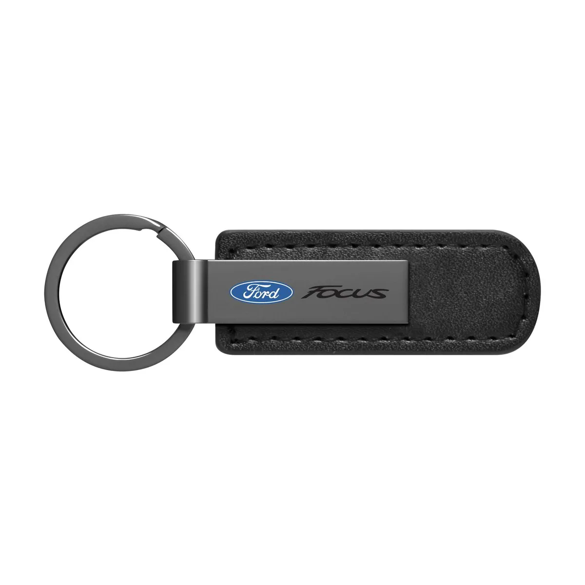 Black PU leather key fob with gunmetal Ford Focus logo plate